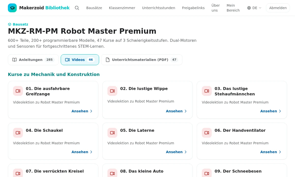 Baukastenseite mit Tabs: Anleitungen, Videos, PDF