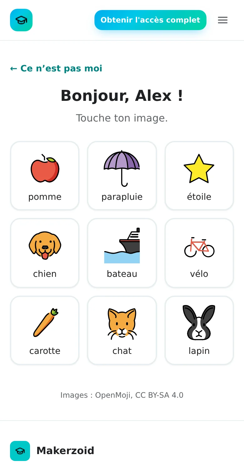 Connexion élève : choix de son image sur un téléphone