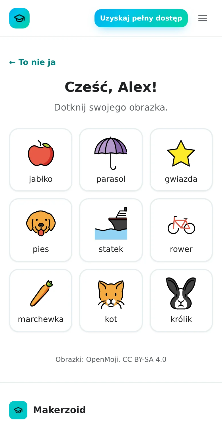Logowanie ucznia: wybór własnego obrazka na telefonie